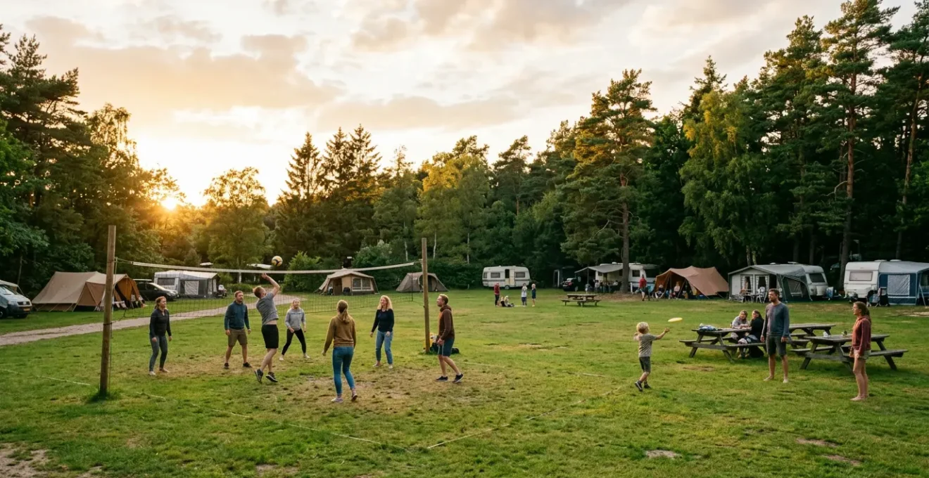 Famille active profitant d'activités sportives gratuites dans un camping naturel