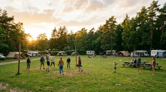 Famille active profitant d'activités sportives gratuites dans un camping naturel