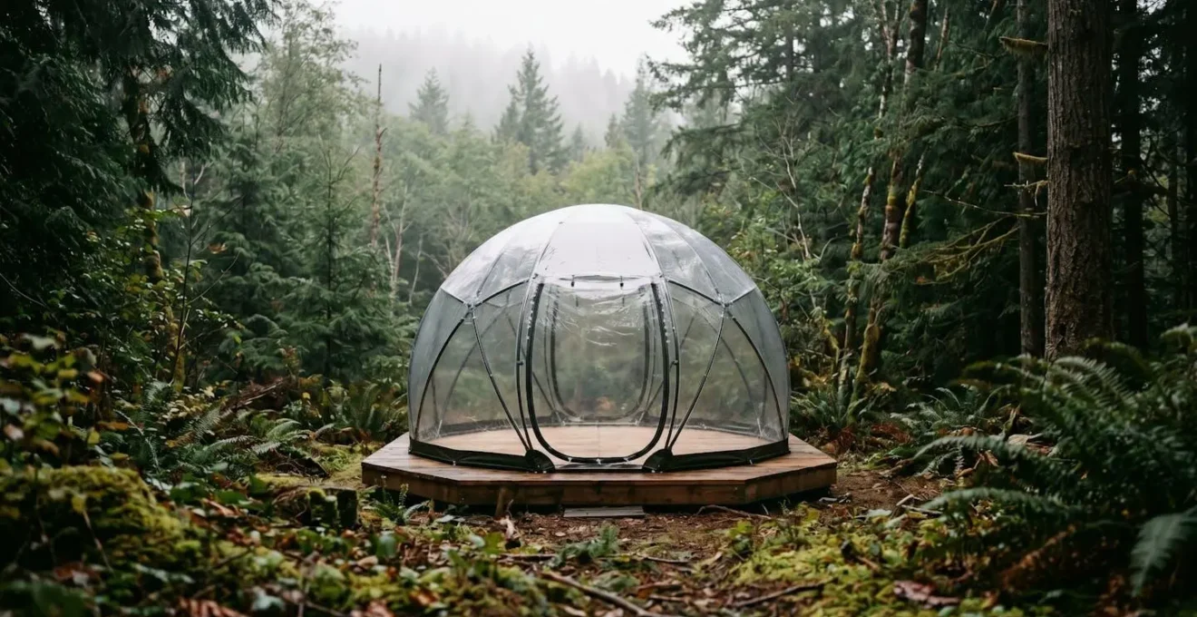 Bulle transparente isolée dans un environnement naturel préservé, symbole de la véritable intimité