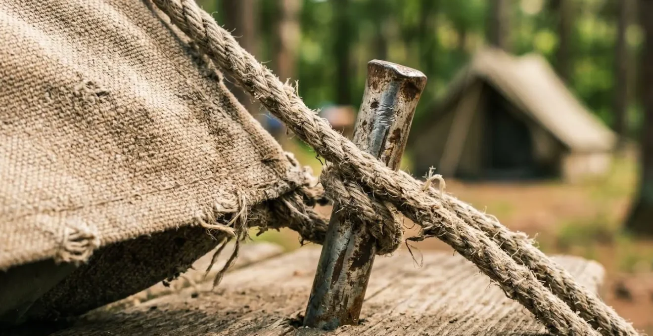 Campement familial simple et économique avec tente et équipement de base dans un cadre naturel