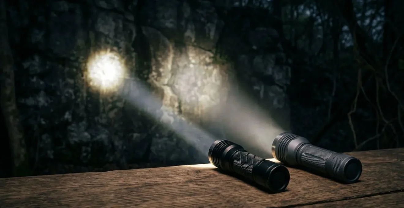 Comparaison visuelle entre un faisceau lumineux concentré et un faisceau diffus illustrant le rôle de l'optique