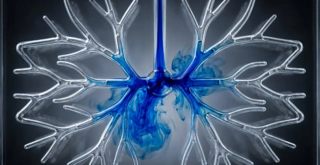 Représentation visuelle abstraite de la diffusion rapide d'un liquide dans un réseau de vaisseaux interconnectés