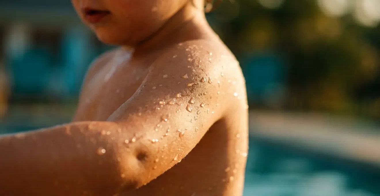 Enfants jouant activement dans un espace aquatique de camping, illustrant la dépense énergétique saine