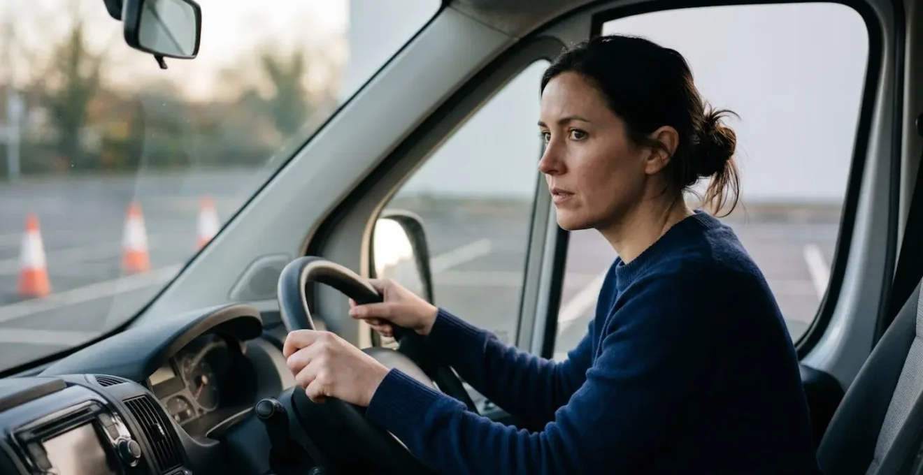 Exercices de manoeuvre de camping-car sur parking d'entraînement