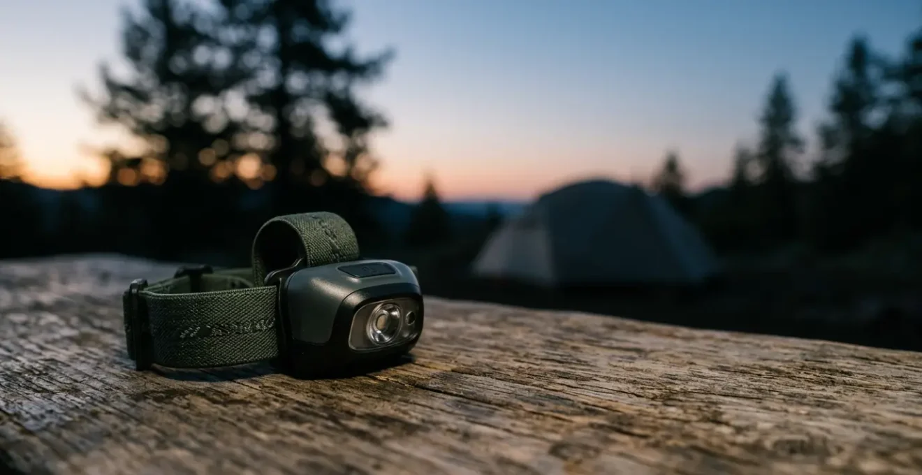 Lampe frontale pour le camping éclairant un environnement de bivouac nocturne