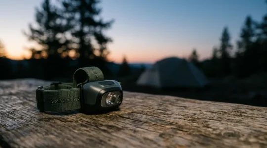 Lampe frontale pour le camping éclairant un environnement de bivouac nocturne