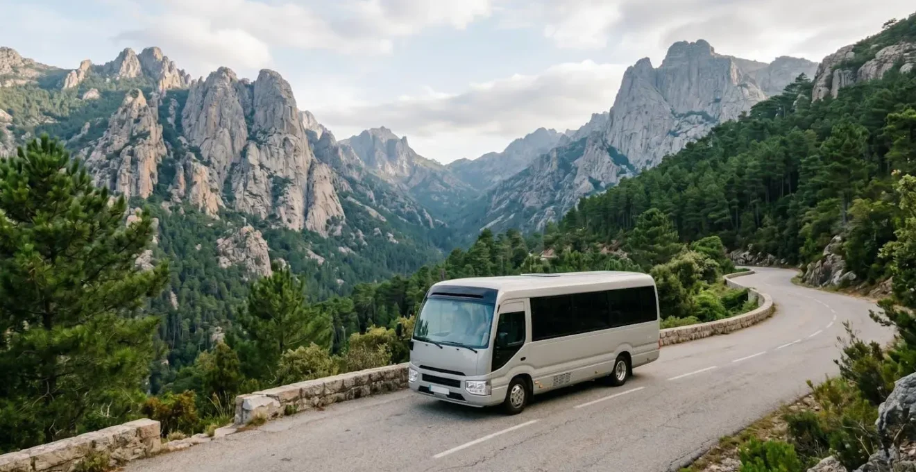 Navette de transport collectif en montagne pour accéder aux sentiers de randonnée en famille
