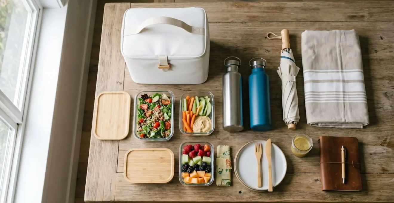 Kit de plage organisé avec glacière et équipement pour une journée économique en Corse