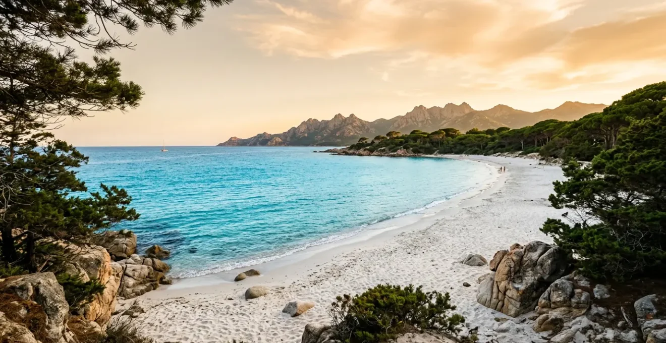 Vue panoramique des plages de Porto-Vecchio avec sable blanc et eau turquoise en Corse du Sud