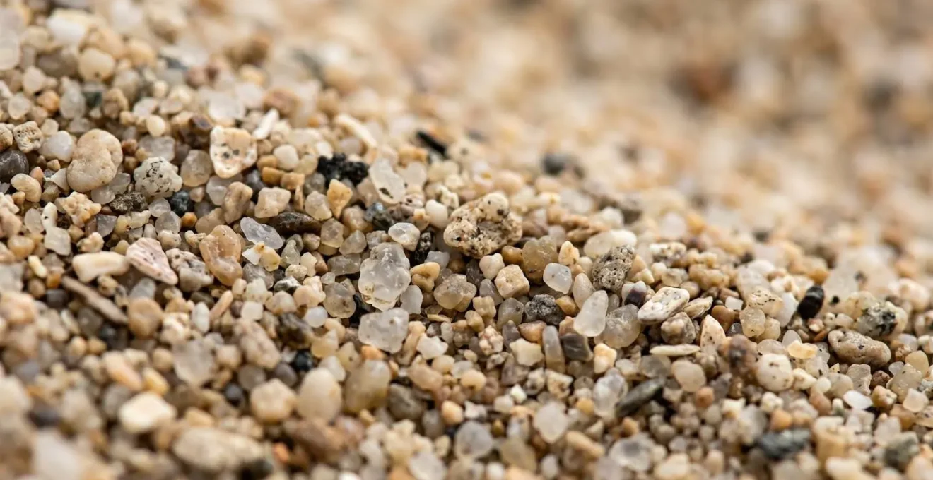 Gros plan sur la texture et la couleur authentique du sable de plage avec détails naturels