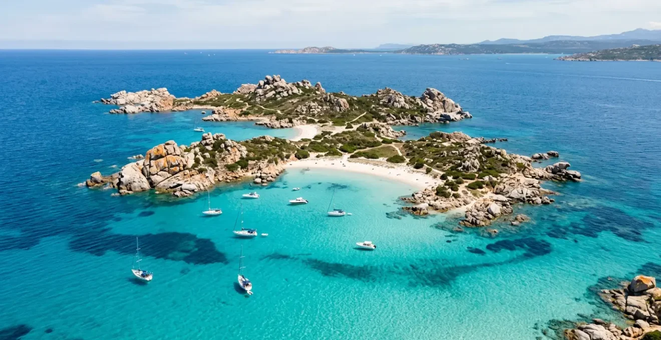 Vue panoramique des îles Lavezzi avec leurs eaux cristallines turquoise et rochers granitiques, destination idéale depuis les campings corses